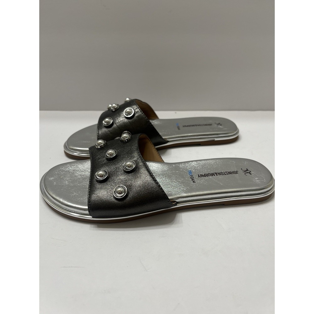 Johnson And Murphy Women's Shayla Slide Sandals Pewter Sheepskin Silver Studs 6